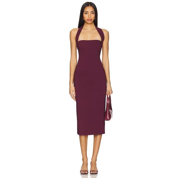 House of Harlow 1960 x REVOLVE Melody Midi Dress Halter Cocktail Burgundy Size S - Picture 2 of 11